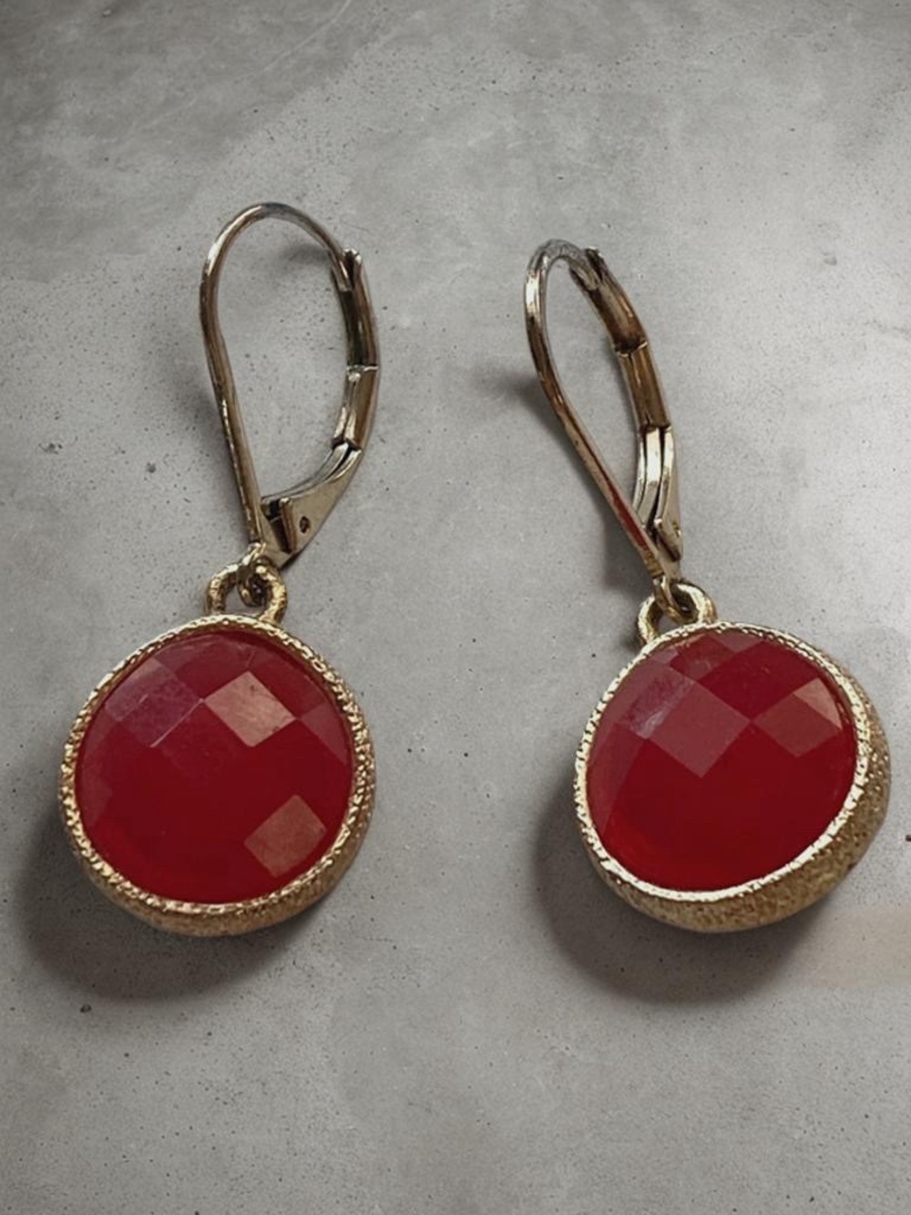 Gold-Trim Red Faceted Drop Earrings - Picture 6 of 6